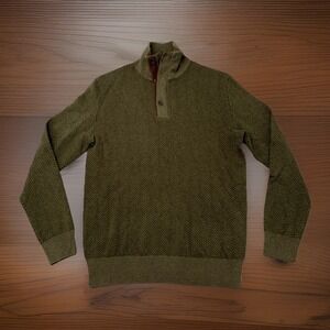 Polo Ralph Lauren Sweater 100% Merino Wool 1/4 Zip Suede 1/4 Button Men's Small